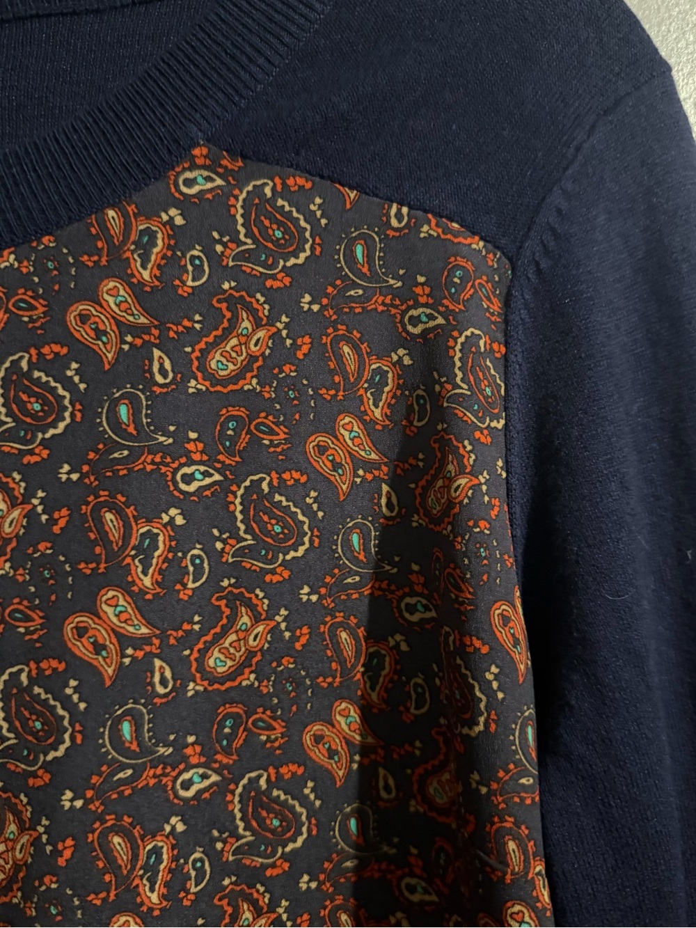 Eddie Bauer Navy Cardigan with Rust Paisley Button Front Casual Preppy Sweater - Picture 6 of 10